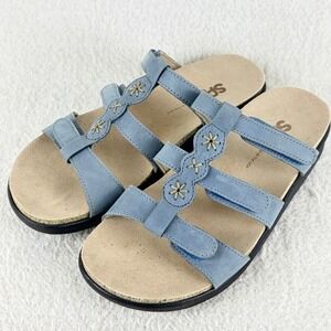 SAS Naples Sandals Womens 6 Adjustable Comfort Slip On Slide Denim Blue Classic